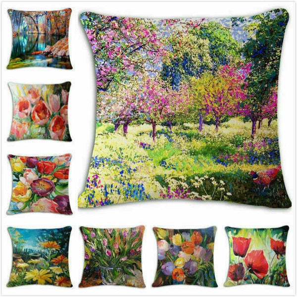 Covers 18" pillow Watercolor Flower Case Cushion Couch Poppy Poppies Floral Sofa