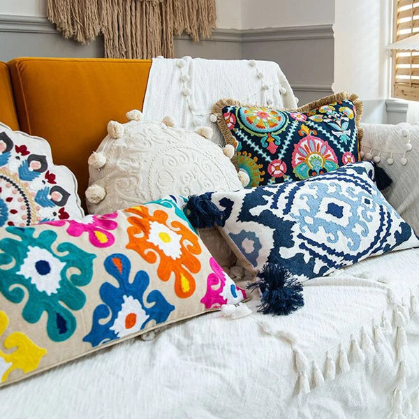 Bohemian Throw Pillowcase Cotton Embroidery Sofa Cushion Cover Decor Vintage