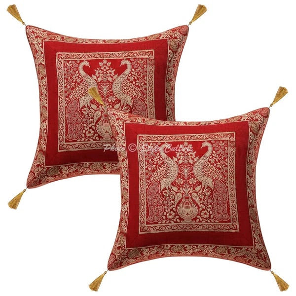 Pillow Cover Handcrafted Brocade Jacquard Decor Car Sofa Cushion Case 18 x 18 in
