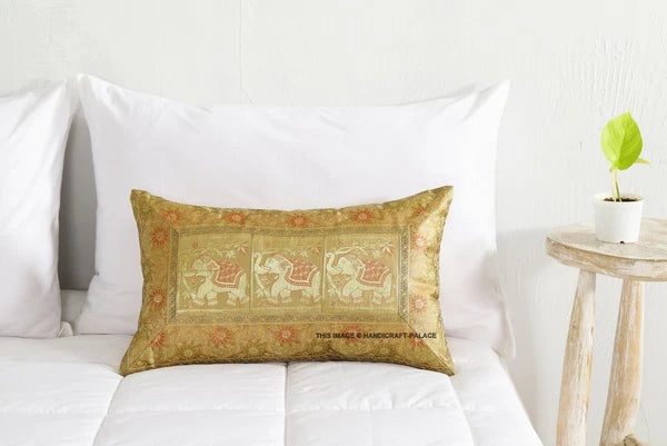 Indian Home Decor Bedding & Sofa Pillow Case Brocade Silk Cushion Cover 12"x20"