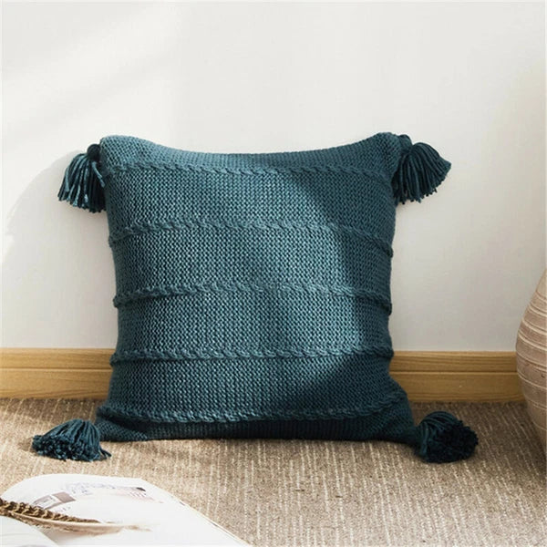 Knitted Cushion Cover Thread Pillow Case Pom Pom Sofa Bedroom Waist Car Decor