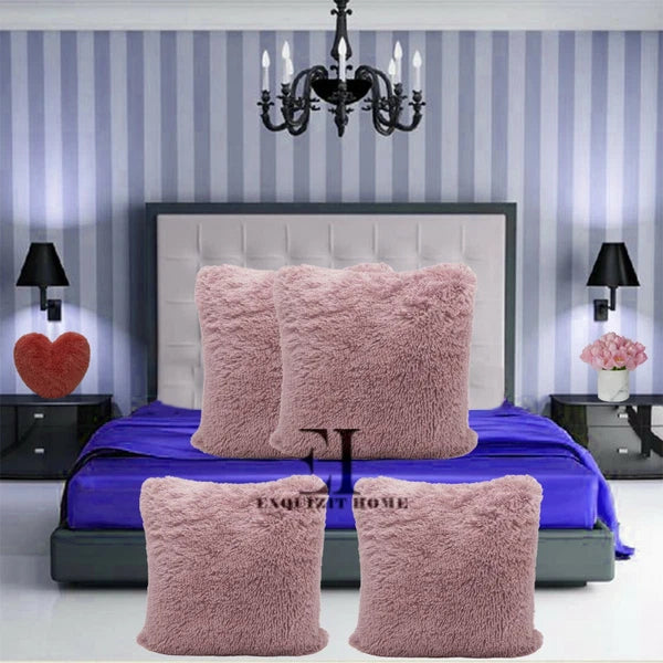 Teddy Fleece Set of 4 x Cushion Covers 43 x 43cm Warm Super Soft Home Sofa Decor