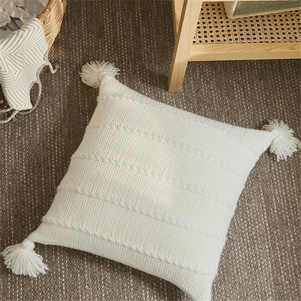 Knitted Thread Pom Pom Tassel Cushion Cover Pillow Case Sofa Bed Pillowcase 45cm