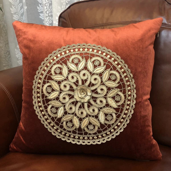 20"x20" Gold Embroidery Velvet Fabric Throw Pillow Covers Sofa Bed Cushion Cover