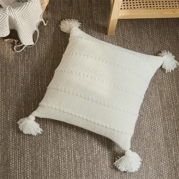 Knitted Cushion Cover Thread Pillow Case Pom Pom Sofa Bedroom Waist Car Decor